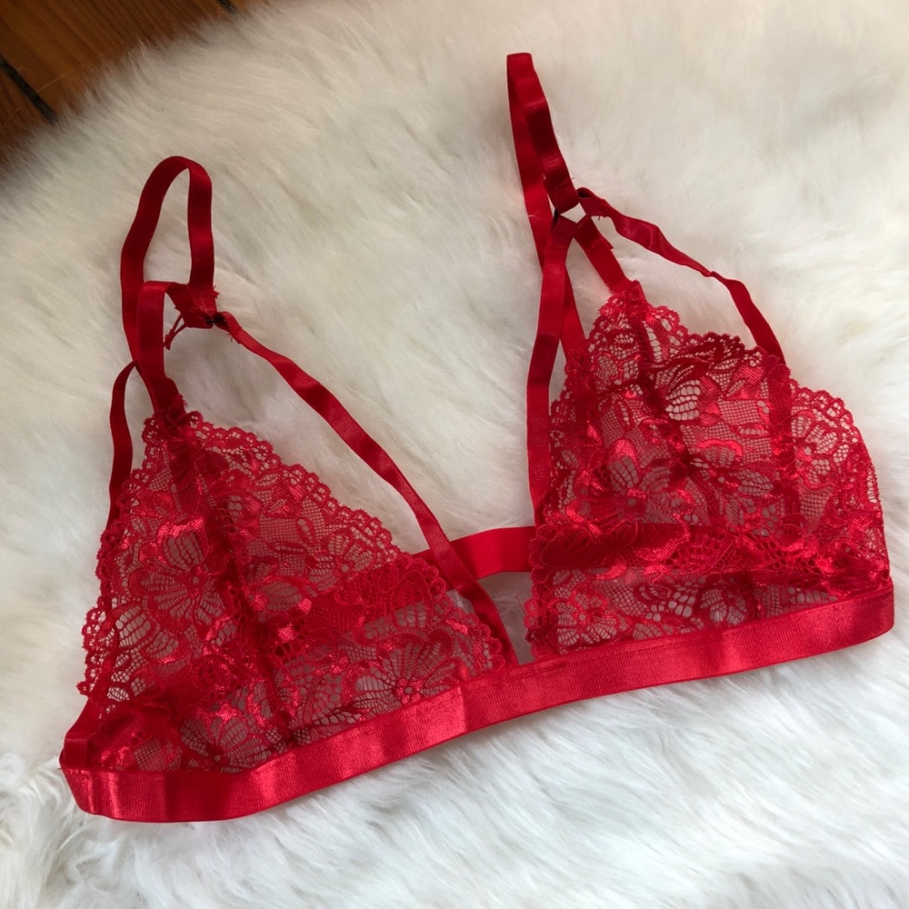NWT❤️Strappy Sexy Lace Stretch Crimson Bralette L - Picture 2 of 5